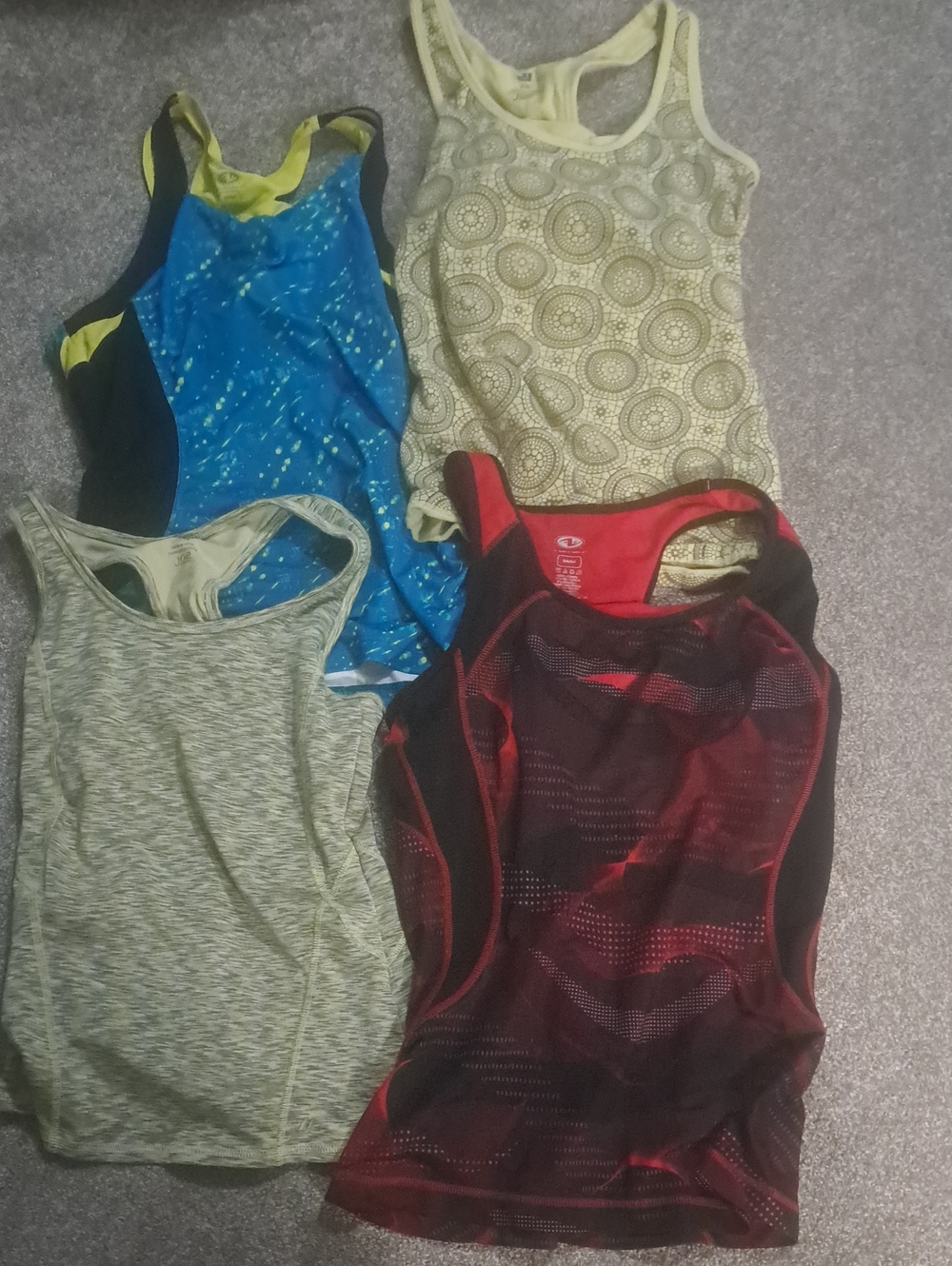 Mixed Activewear Tank Tops - Blue, Yellow, Cream, Gray, Black & Red